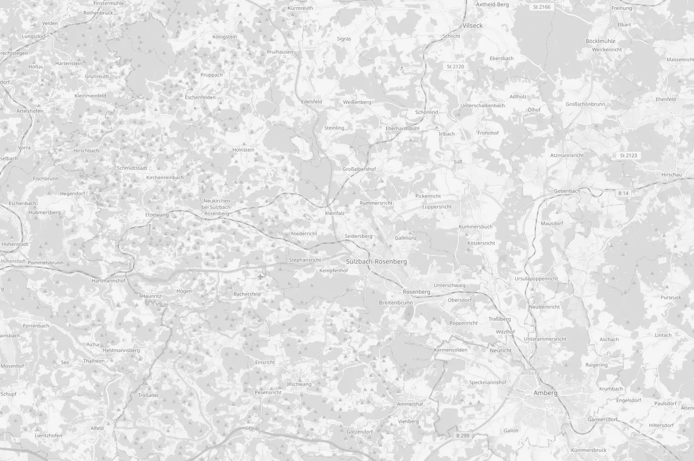 Karte des Sulzbacher Berglands und Ambergs mit den zehn Auslage-Orten des Magazins