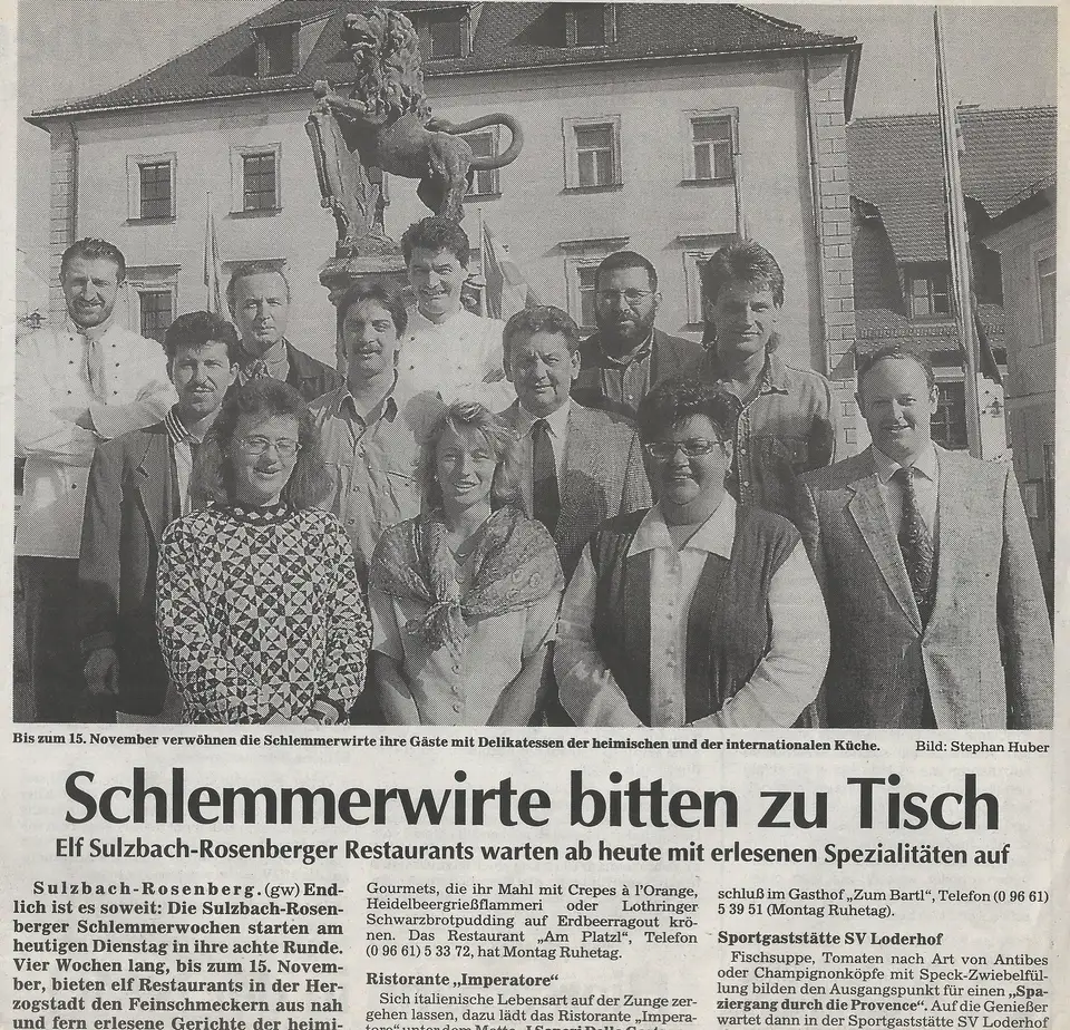 Historischer Zeitungsausschnitt „Schlemmerwirte bitten zu Tisch“ über die Anfänge der Schlemmerwochen